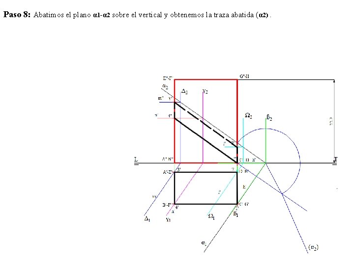 Paso 8: Abatimos el plano α 1 -α 2 sobre el vertical y obtenemos