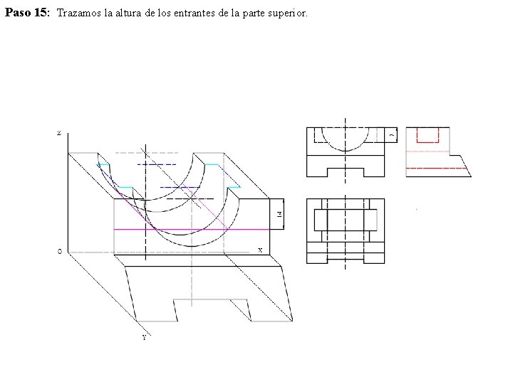 Paso 15: Trazamos la altura de los entrantes de la parte superior. 