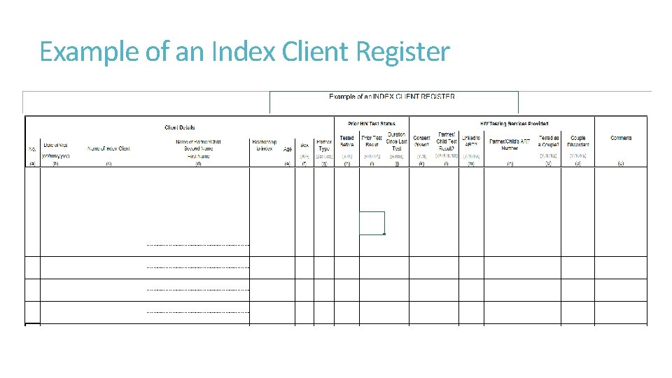 Example of an Index Client Register 
