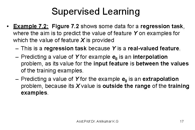 Supervised Learning • Example 7. 2: Figure 7. 2 shows some data for a