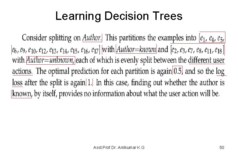 Learning Decision Trees Asst. Prof. Dr. Anilkumar K. G 50 