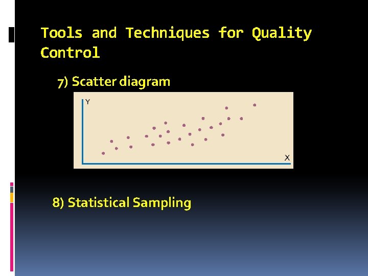 Tools and Techniques for Quality Control 7) Scatter diagram 8) Statistical Sampling 
