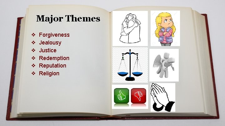 Major Themes ❖ ❖ ❖ Forgiveness Jealousy Justice Redemption Reputation Religion 