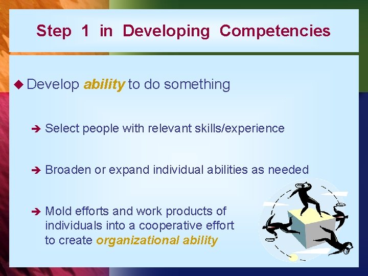 Step 1 in Developing Competencies u Develop è Select ability to do something people
