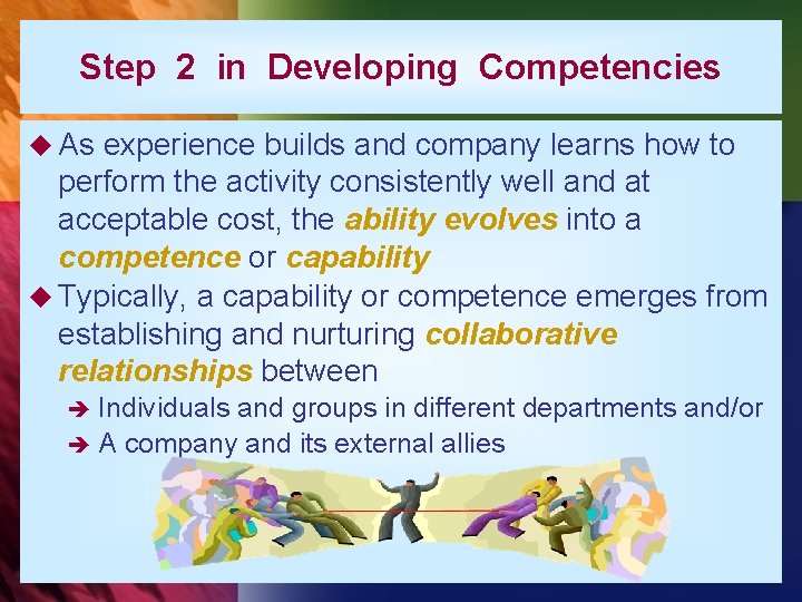 Step 2 in Developing Competencies u As experience builds and company learns how to
