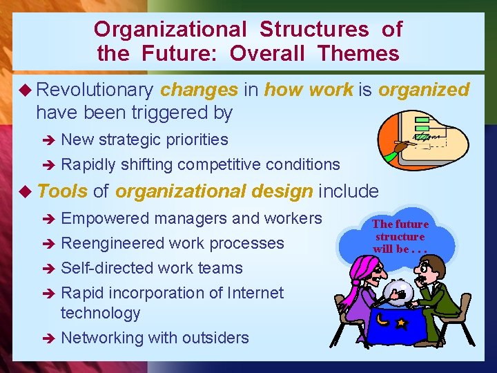 Organizational Structures of the Future: Overall Themes u Revolutionary changes in how work is