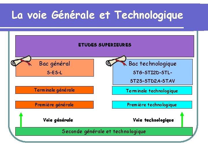 La voie Générale et Technologique ETUDES SUPERIEURES Bac général Bac technologique S-ES-L STG-STI 2