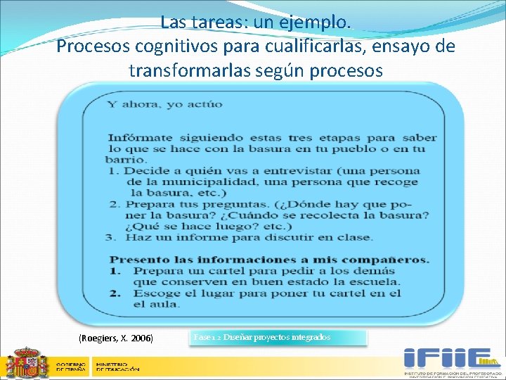 Las tareas: un ejemplo. Procesos cognitivos para cualificarlas, ensayo de transformarlas según procesos (Roegiers,