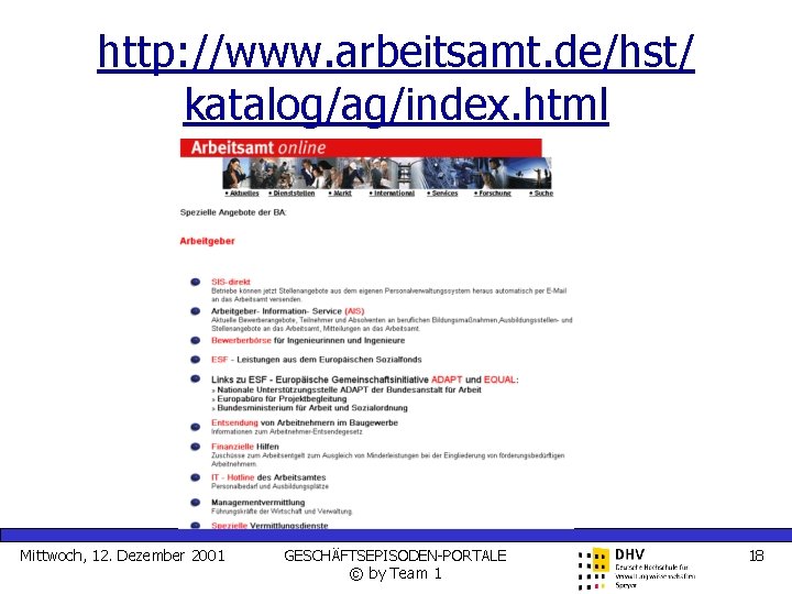 http: //www. arbeitsamt. de/hst/ katalog/ag/index. html Mittwoch, 12. Dezember 2001 GESCHÄFTSEPISODEN-PORTALE © by Team