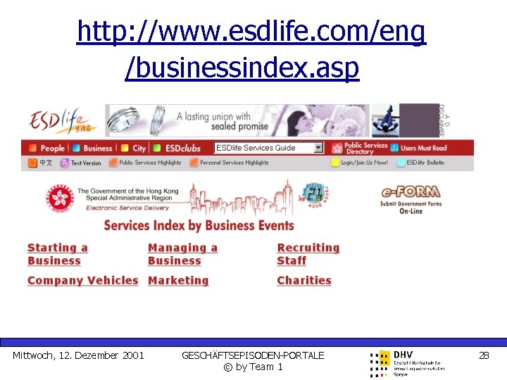http: //www. esdlife. com/eng /businessindex. asp Mittwoch, 12. Dezember 2001 GESCHÄFTSEPISODEN-PORTALE © by Team