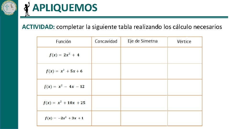 APLIQUEMOS ACTIVIDAD: completar la siguiente tabla realizando los cálculo necesarios 