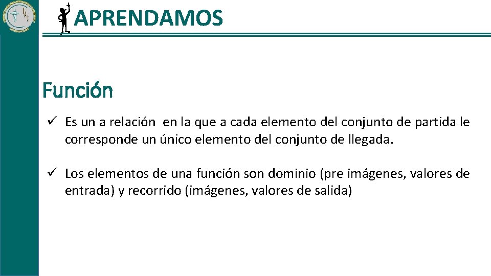 APRENDAMOS Función Es un a relación en la que a cada elemento del conjunto