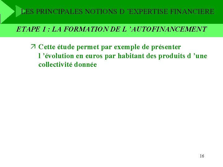 LES PRINCIPALES NOTIONS D ’EXPERTISE FINANCIERE ETAPE 1 : LA FORMATION DE L ’AUTOFINANCEMENT