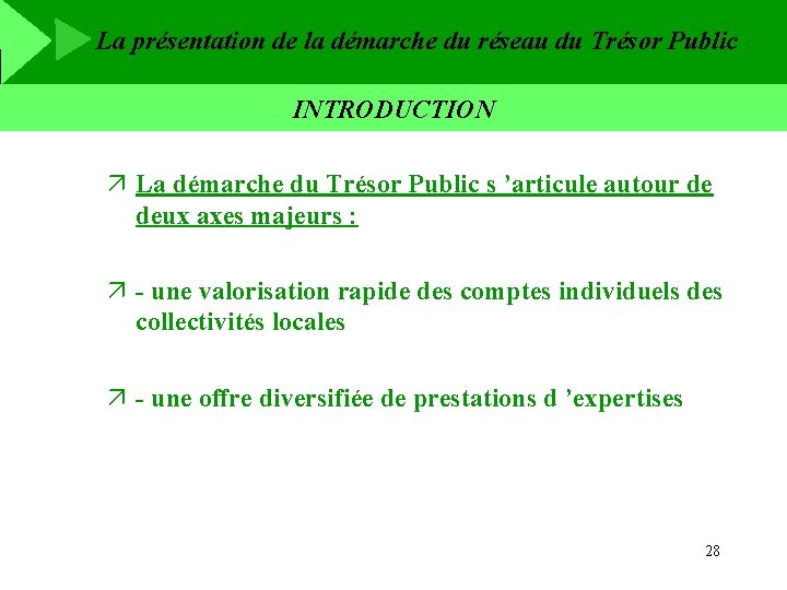 La présentation de la démarche du réseau du Trésor Public INTRODUCTION ä La démarche