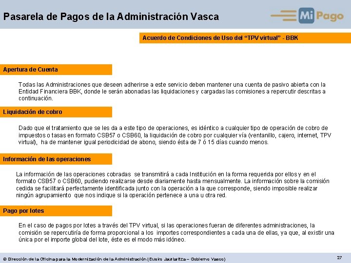 Pasarela de Pagos de la Administración Vasca Acuerdo de Condiciones de Uso del “TPV