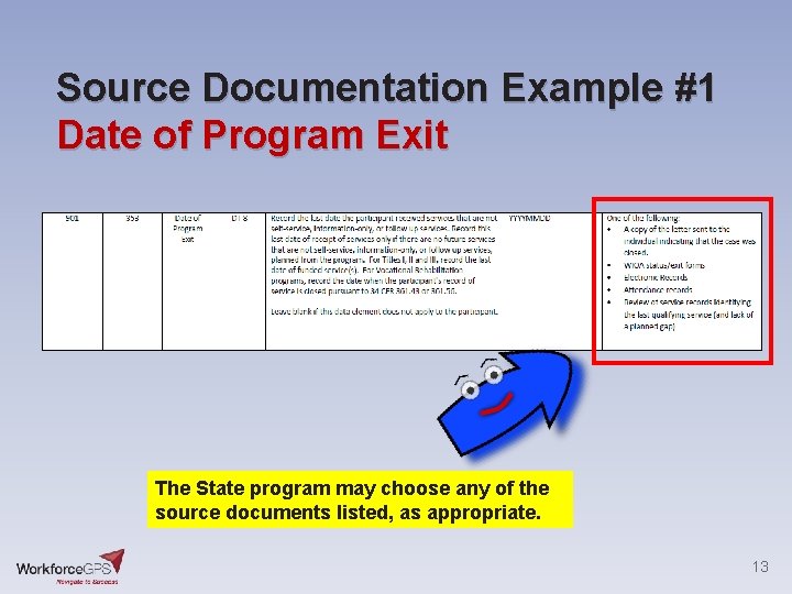 Source Documentation Example #1 Date of Program Exit The State program may choose any