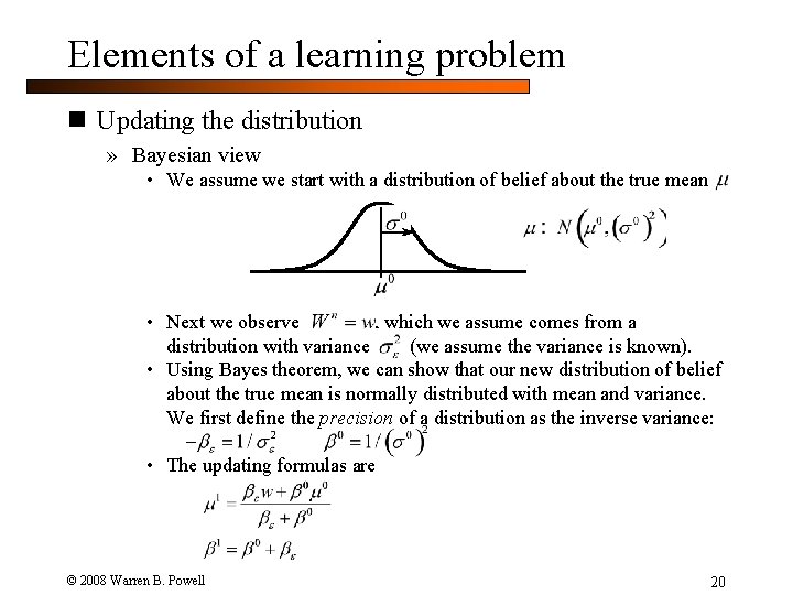 Elements of a learning problem n Updating the distribution » Bayesian view • We