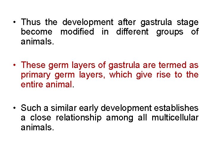  • Thus the development after gastrula stage become modified in different groups of