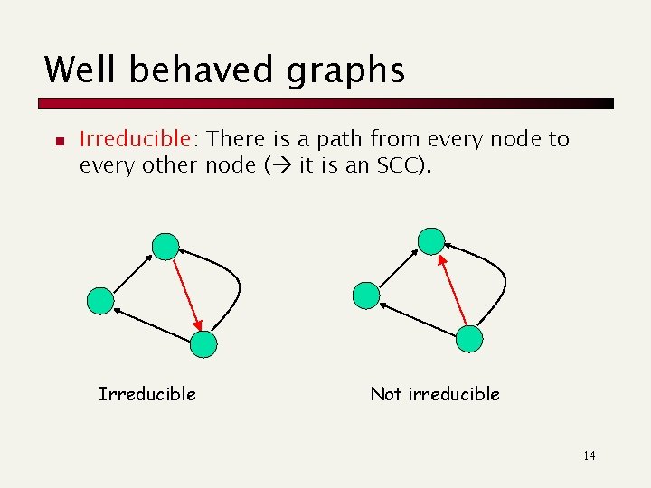 Well behaved graphs n Irreducible: There is a path from every node to every
