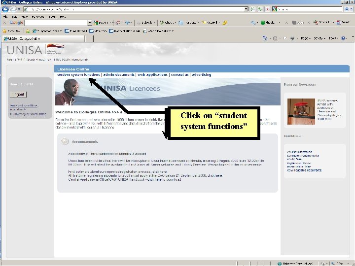 Click on “student system functions” 