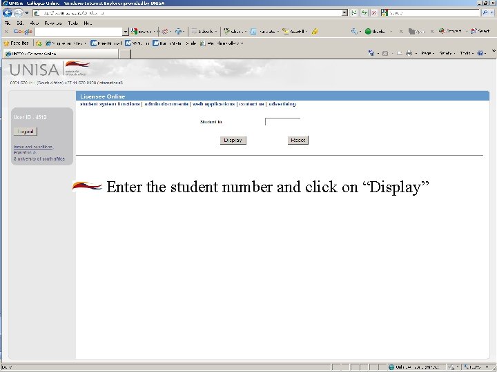 Enter the student number and click on “Display” 