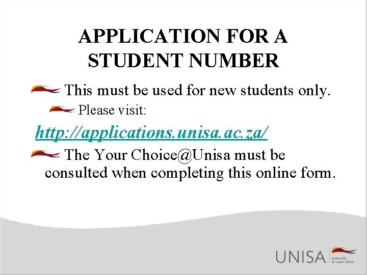APPLICATION FOR A STUDENT NUMBER This must be used for new students only. Please