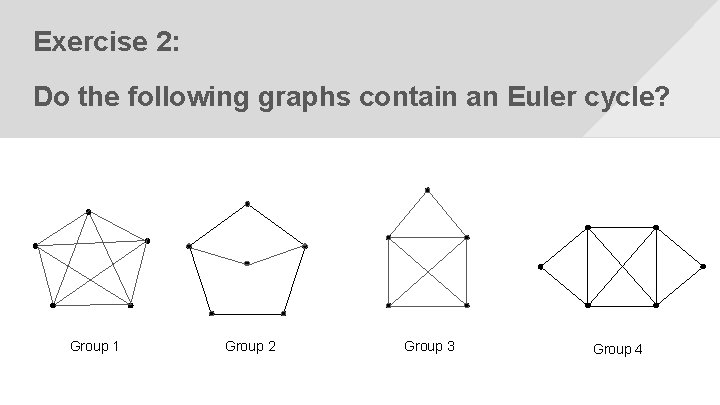 Exercise 2: Do the following graphs contain an Euler cycle? Group 1 Group 2