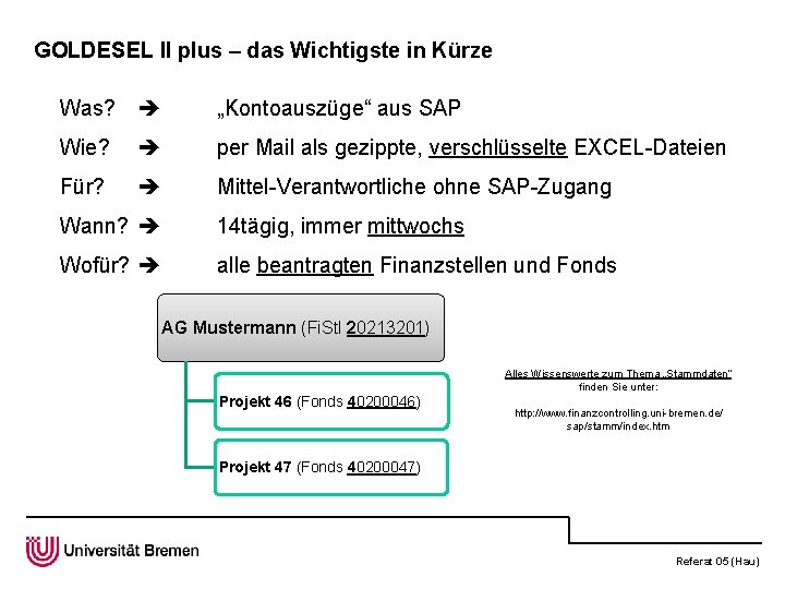 GOLDESEL II plus – das Wichtigste in Kürze Was? „Kontoauszüge“ aus SAP Wie? per