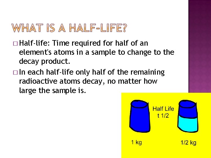 � Half-life: Time required for half of an element's atoms in a sample to