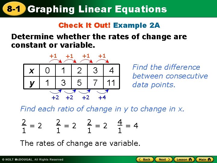 8 -1 Graphing Linear Equations Check It Out! Example 2 A Determine whether the