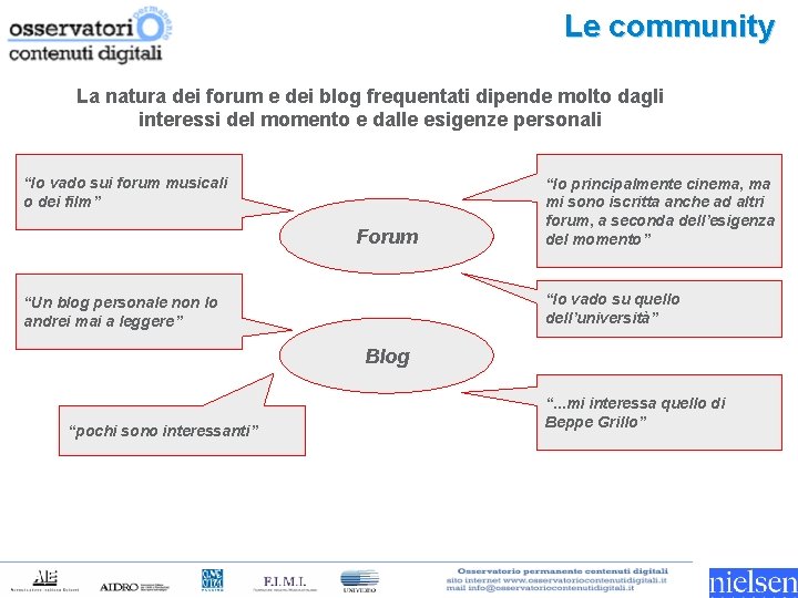 Le community La natura dei forum e dei blog frequentati dipende molto dagli interessi