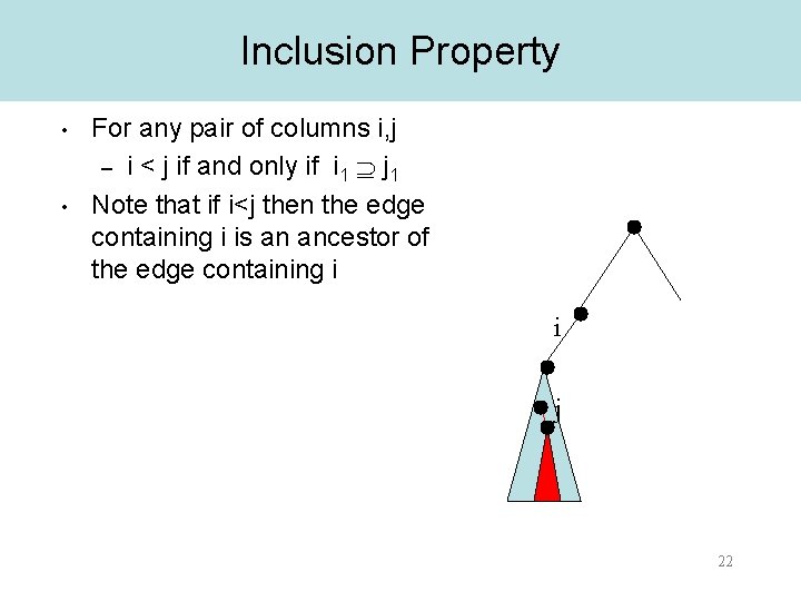 Inclusion Property • • For any pair of columns i, j – i <