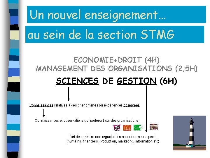 Un nouvel enseignement… au sein de la section STMG ECONOMIE+DROIT (4 H) MANAGEMENT DES