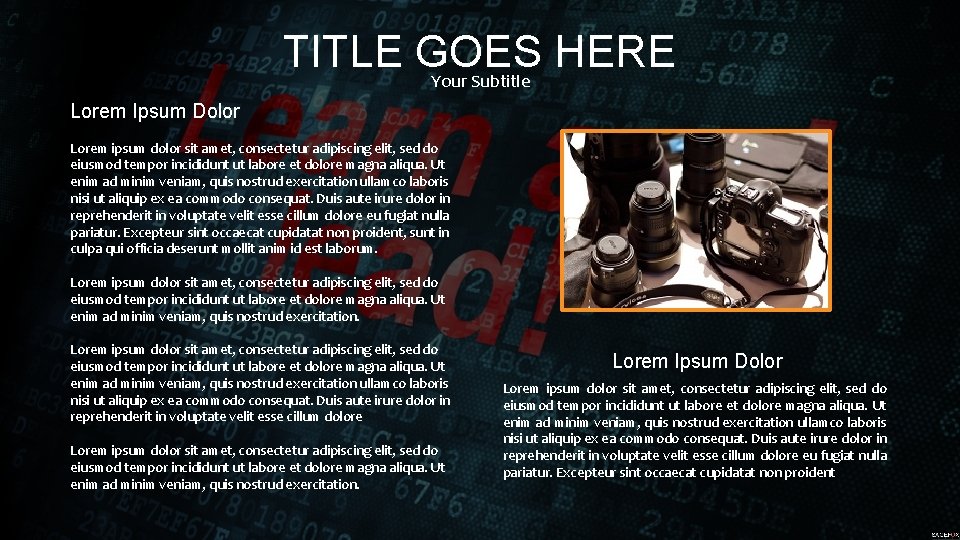 TITLE GOES HERE Your Subtitle Lorem Ipsum Dolor Lorem ipsum dolor sit amet, consectetur