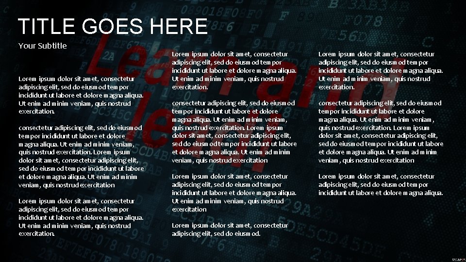 TITLE GOES HERE Your Subtitle Lorem ipsum dolor sit amet, consectetur adipiscing elit, sed