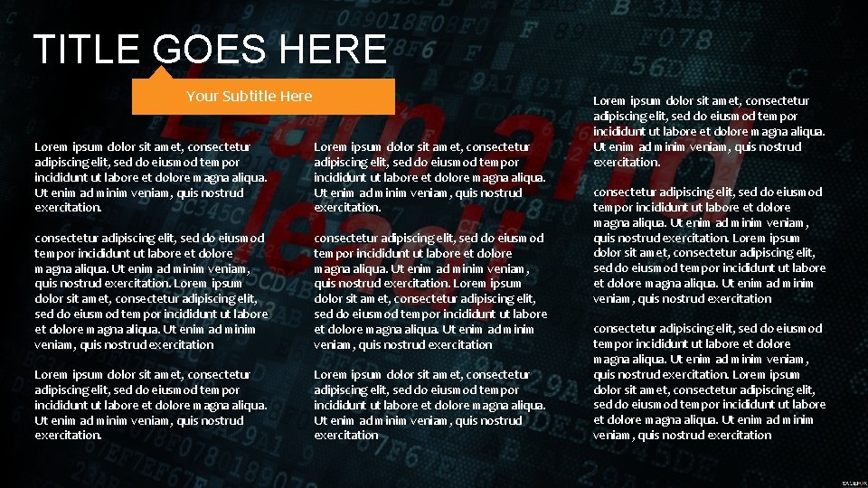 TITLE GOES HERE Your Subtitle Here Lorem ipsum dolor sit amet, consectetur adipiscing elit,