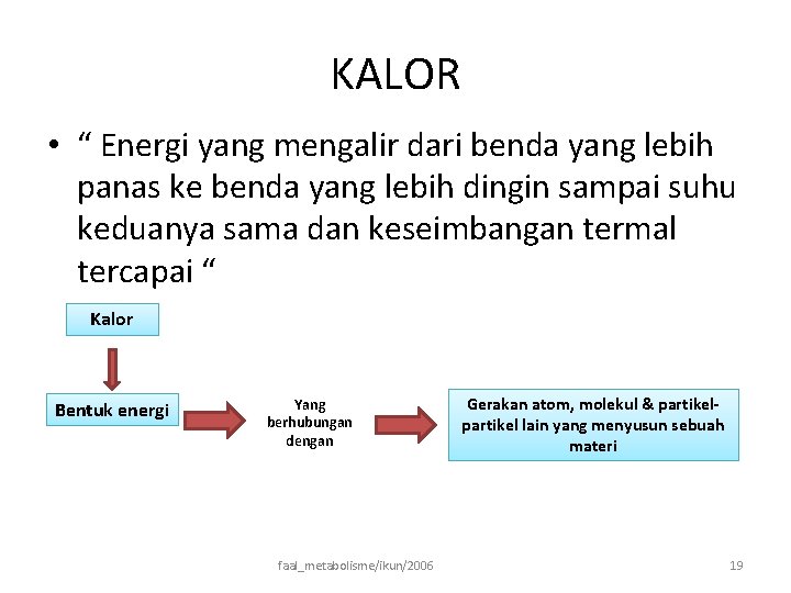 KALOR • “ Energi yang mengalir dari benda yang lebih panas ke benda yang