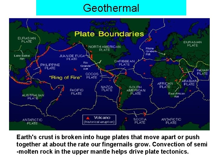 Geothermal Earth's crust is broken into huge plates that move apart or push together