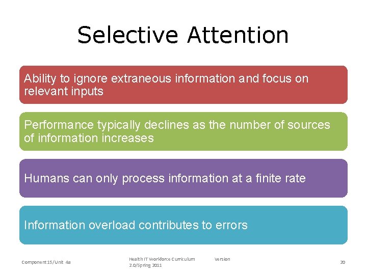 Selective Attention • Ability to ignore extraneous information and focus on relevant inputs and