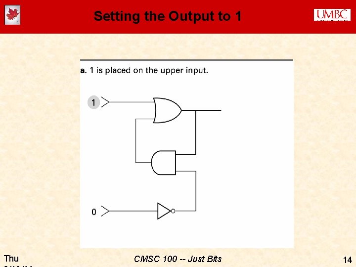 Setting the Output to 1 Thu CMSC 100 -- Just Bits 14 