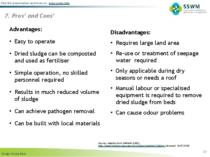 Find this presentation and more on: www. sswm. info. 7. Pros’ and Cons’ Advantages: