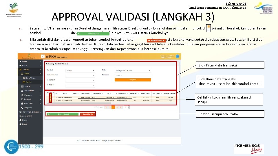 Bahan Ajar 03 Bimbingan Pemantapan PKH Tahun 2019 APPROVAL VALIDASI (LANGKAH 3) 5. 6.