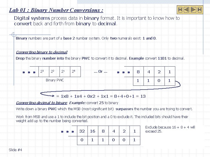 Lab 01 : Binary Number Conversions : Digital systems process data in binary format.