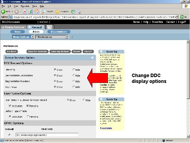 Change DDC display options 