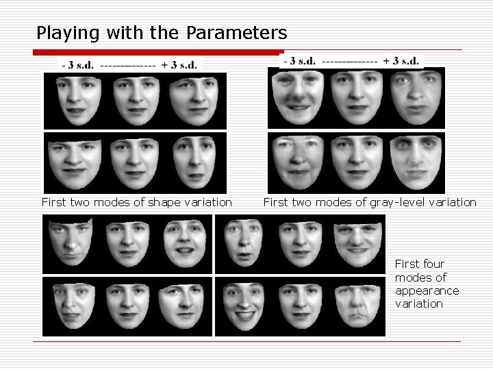 Playing with the Parameters First two modes of shape variation First two modes of