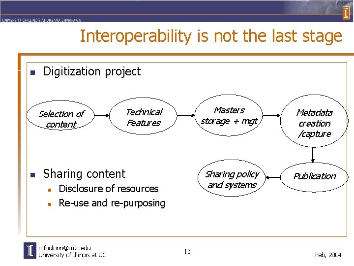 Interoperability is not the last stage n Digitization project Selection of content n Masters