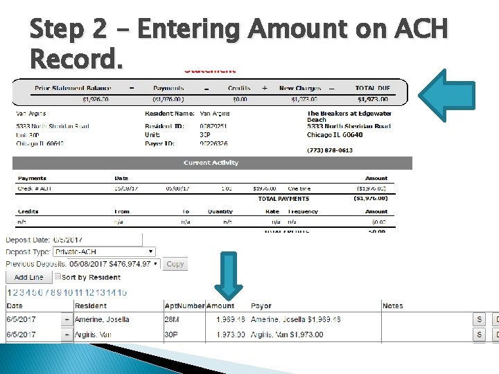 Step 2 – Entering Amount on ACH Record. 