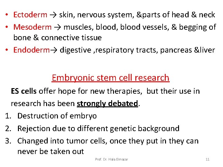  • Ectoderm → skin, nervous system, &parts of head & neck • Mesoderm