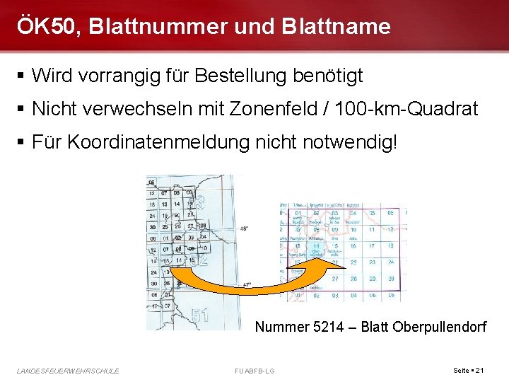 ÖK 50, Blattnummer und Blattname Wird vorrangig für Bestellung benötigt Nicht verwechseln mit Zonenfeld