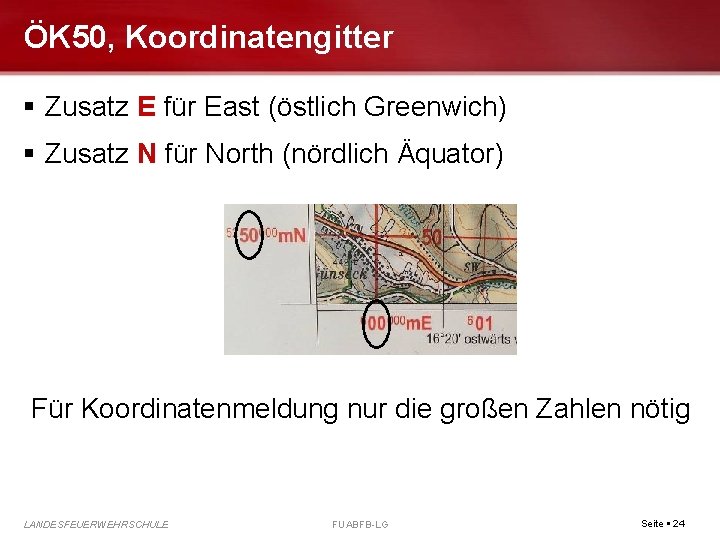 ÖK 50, Koordinatengitter Zusatz E für East (östlich Greenwich) Zusatz N für North (nördlich